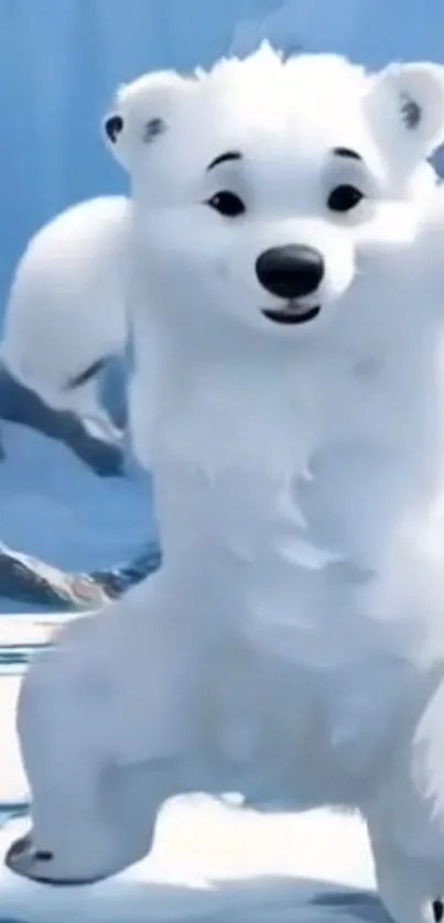 Adorable cartoon polar bear in snowy scene
