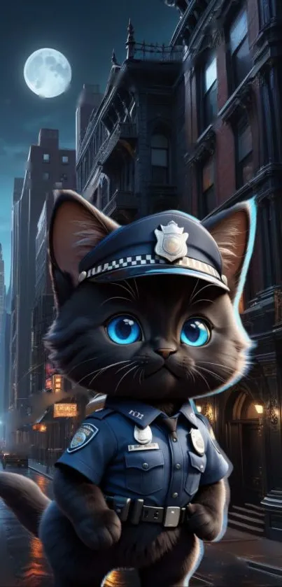 Cute police cat in city street wallpaper.