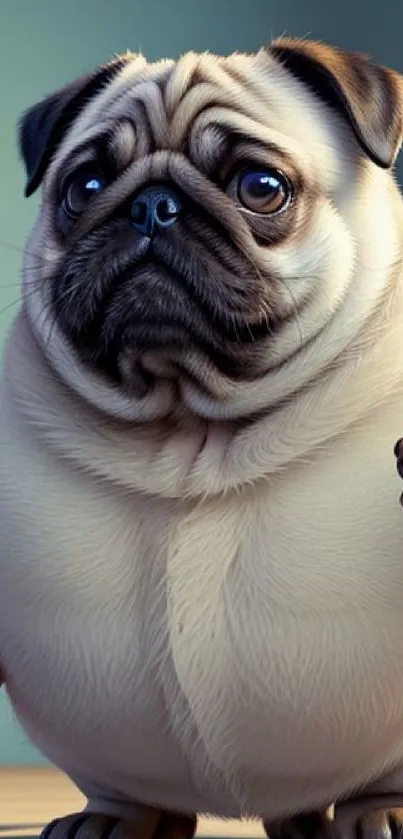 Illustrated cute pug on mobile wallpaper.