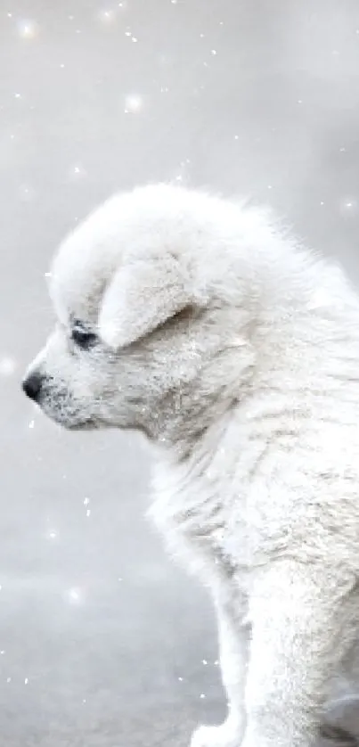 Adorable fluffy puppy sitting on a serene beach.