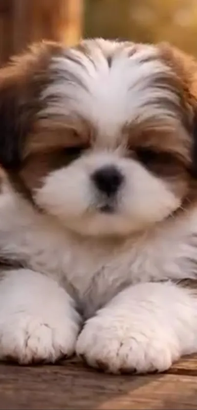Adorable fluffy puppy resting peacefully.
