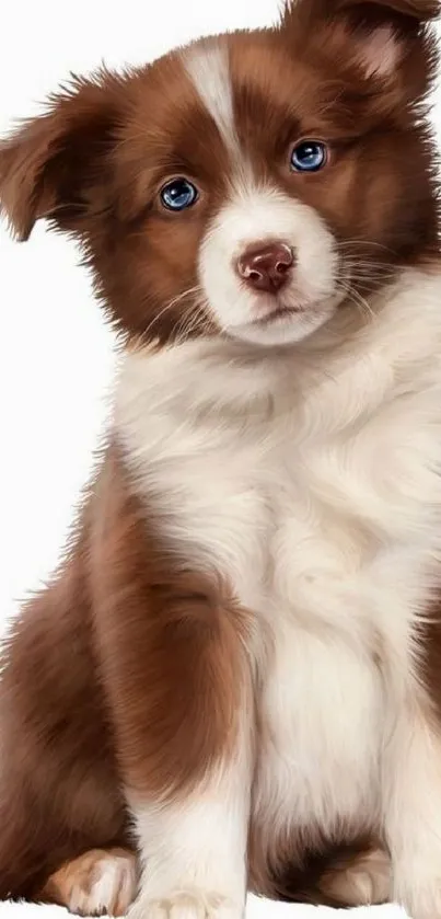 Cute brown and white puppy with blue eyes, perfect for mobile wallpaper.