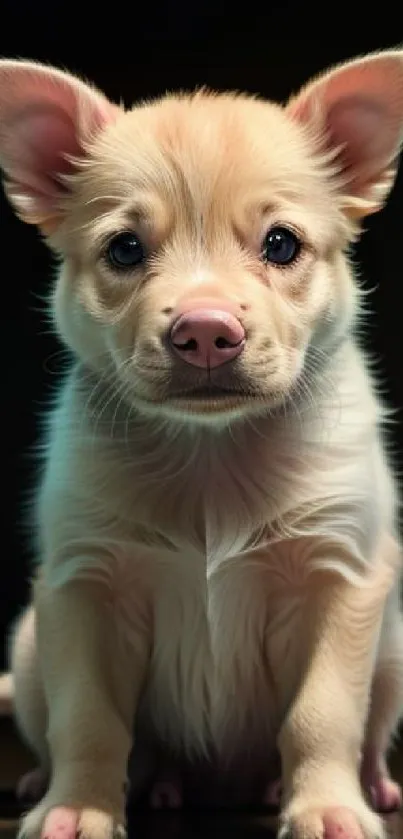 Adorable cream-colored puppy sitting, looking forward.