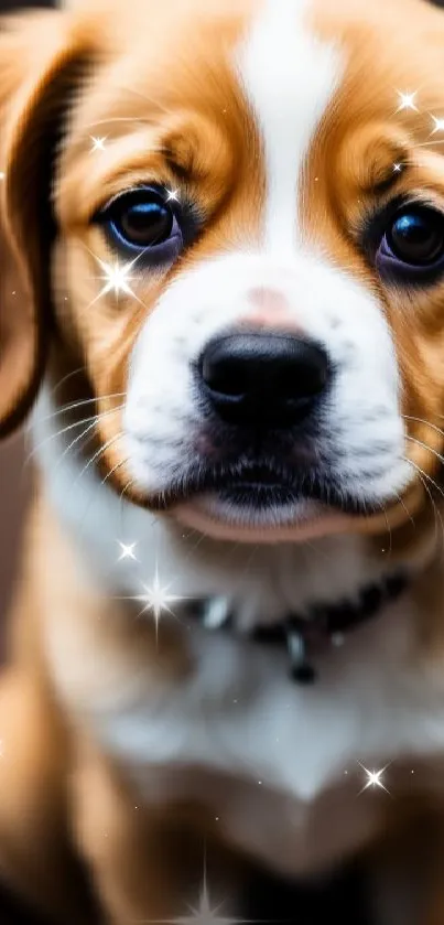 Adorable brown and white puppy mobile wallpaper.