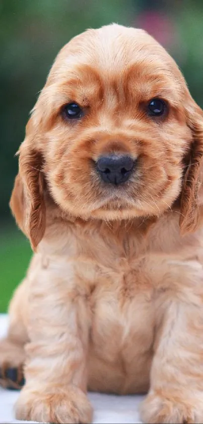 Adorable brown puppy on green background, perfect for phone wallpaper.