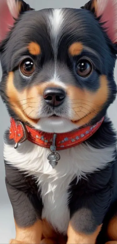 Cute puppy with red collar, perfect mobile wallpaper.