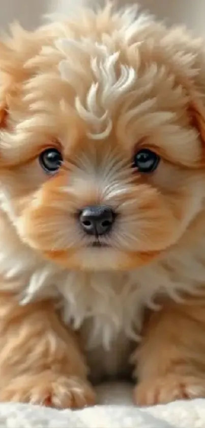 Adorable fluffy puppy with big eyes.