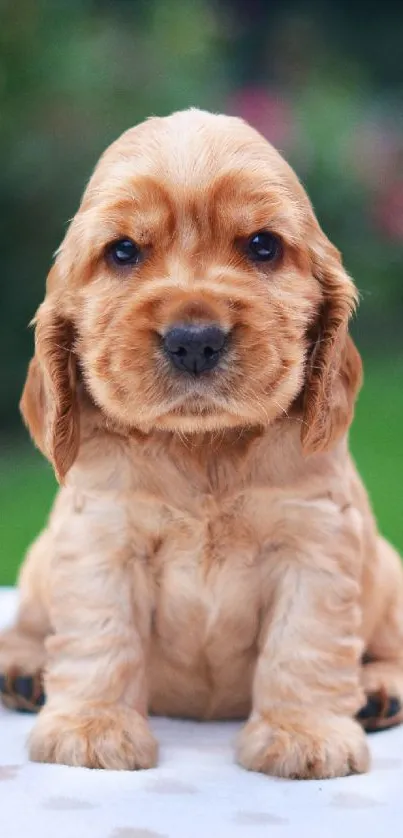 Cute puppy sitting on a polka dot surface, perfect for mobile wallpaper.