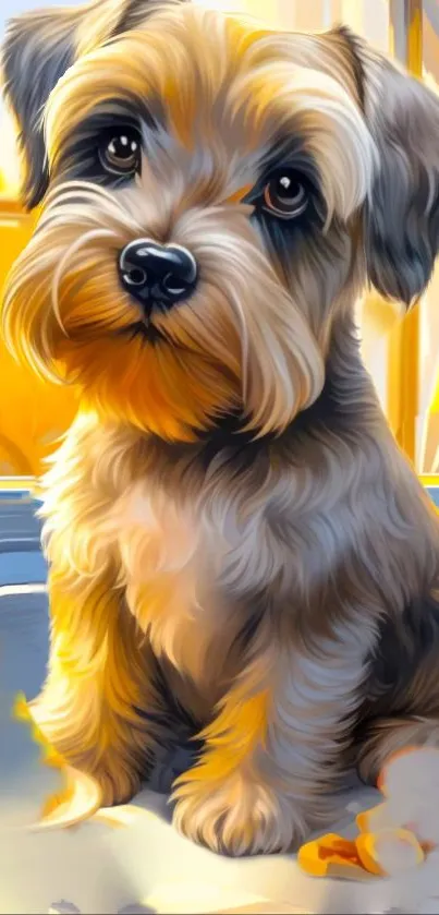 Adorable puppy sitting by a sunny window.