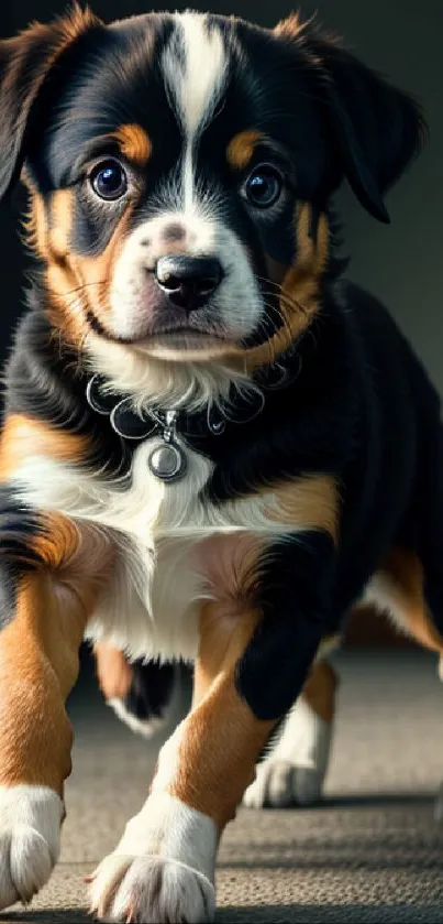 Charming puppy posing for a heartwarming mobile phone wallpaper.