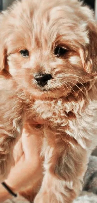 Cute beige puppy mobile wallpaper on screen.