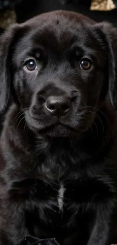 Adorable black Labrador puppy portrait wallpaper.