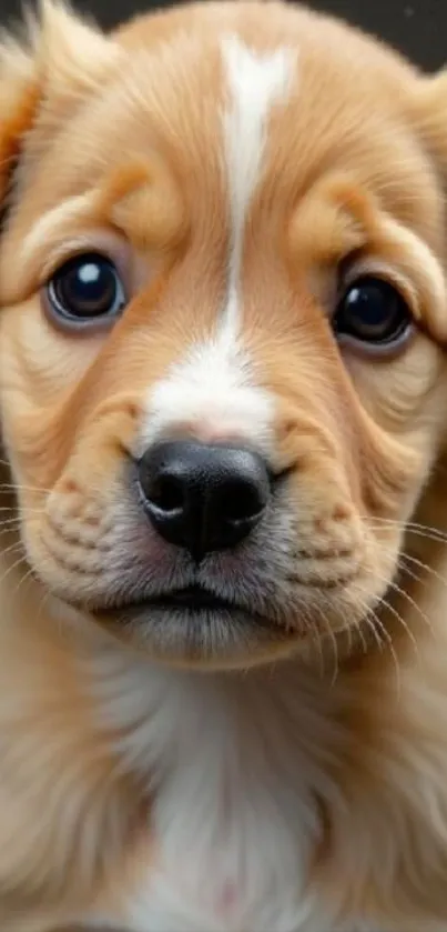 Adorable puppy with warm eyes close-up.