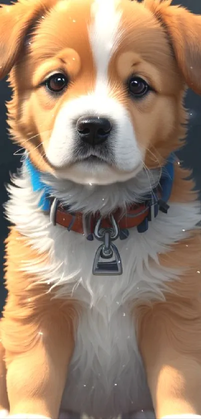 Adorable puppy on a mobile wallpaper with a fluffy coat.