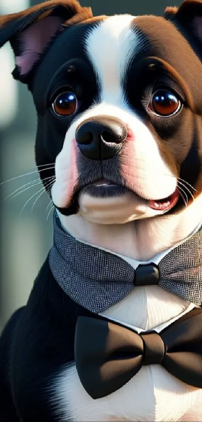 Adorable puppy wearing stylish bow ties, ideal for a cute wallpaper.