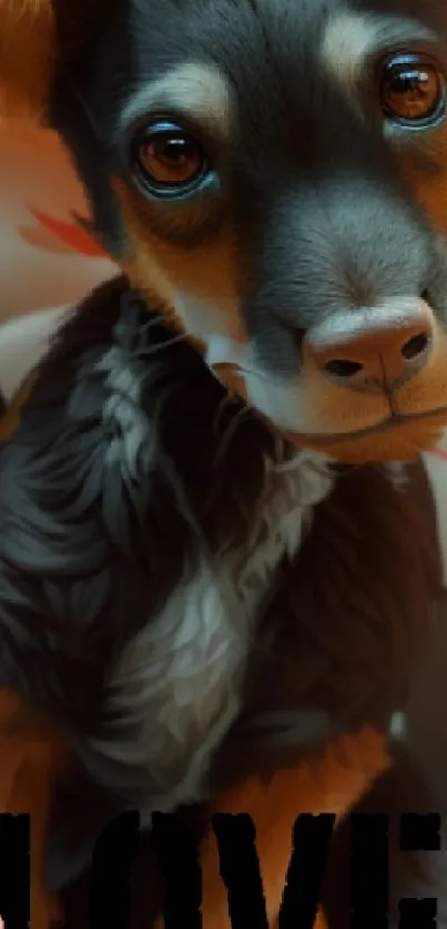 Adorable puppy with 'Love' text, perfect for wallpapers.