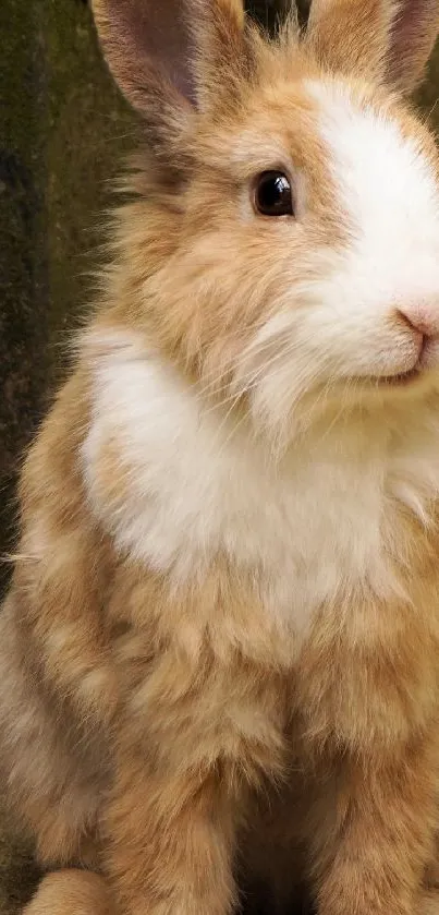 Cute fluffy brown bunny sitting peacefully.