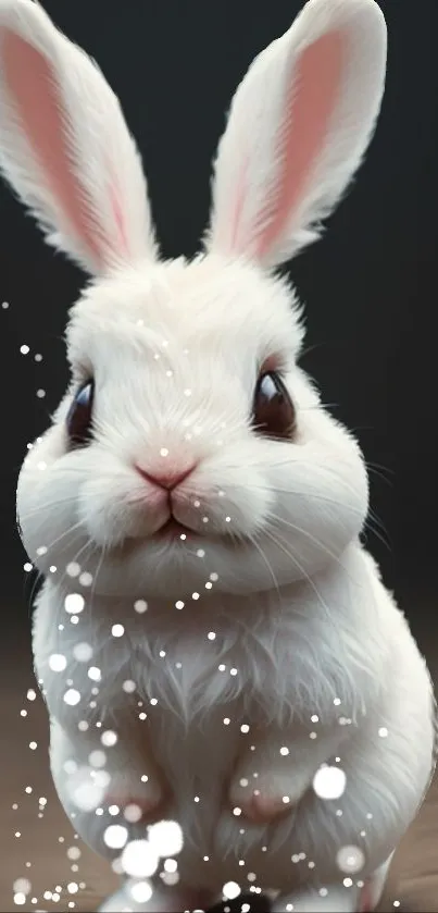 Adorable white bunny on a dark background wallpaper.