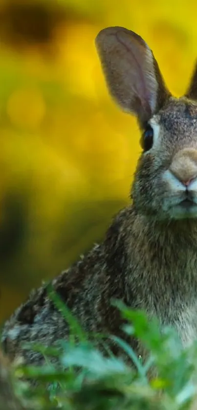 Rabbit in green and yellow nature setting, perfect as a phone wallpaper.