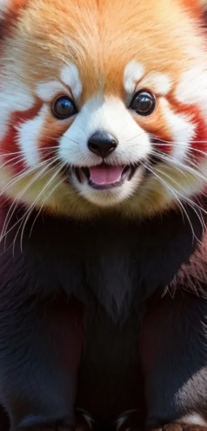 Cute red panda with fluffy fur and playful expression for mobile wallpaper.