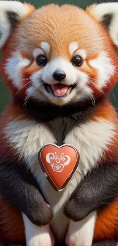 Cute red panda holding a heart.