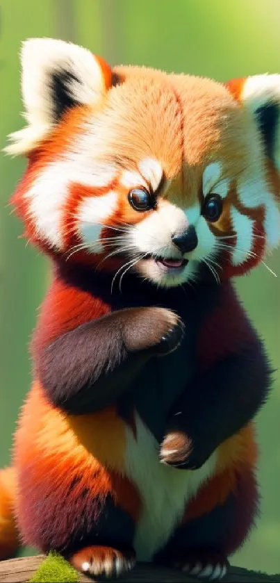 Cute red panda in a lush green forest setting, ideal mobile wallpaper.