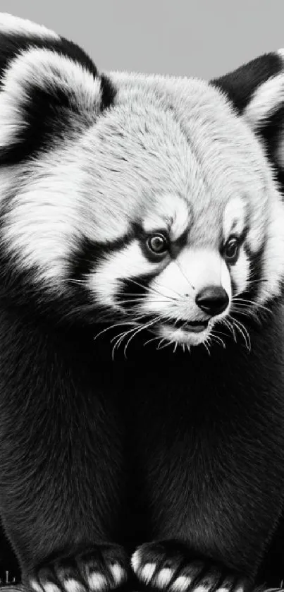 Adorable grayscale red panda sketch for mobile wallpaper