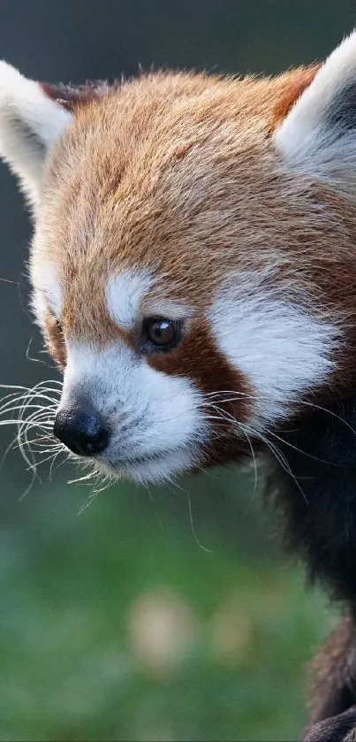 Close-up of an adorable red panda with a vivid brown fur coat.