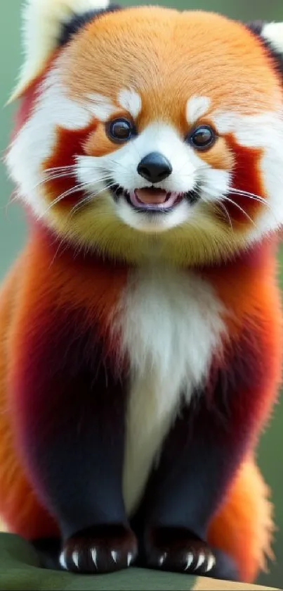 Adorable red panda in vibrant digital art wallpaper.