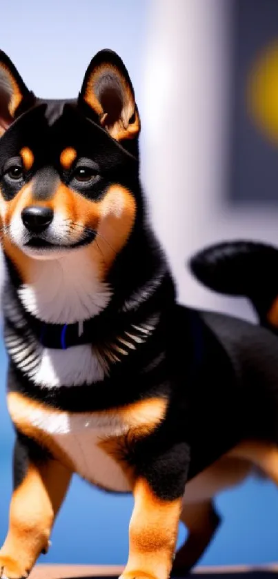 Adorable Shiba Inu standing proudly outdoors.