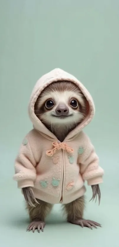 Adorable sloth wearing a pastel hoodie