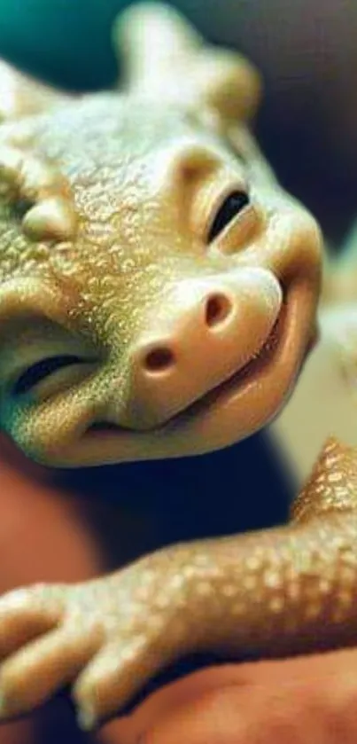 Cute smiling dragon in close-up view.