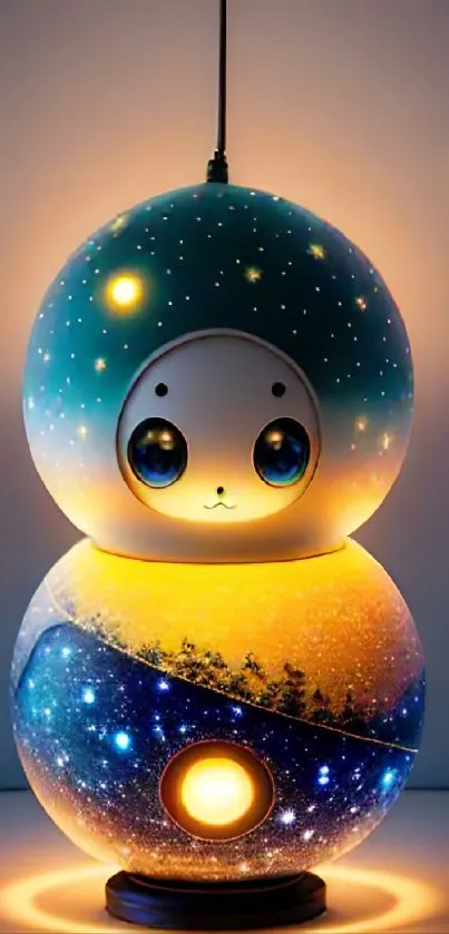 Cute glowing character wallpaper with starry night sky design.