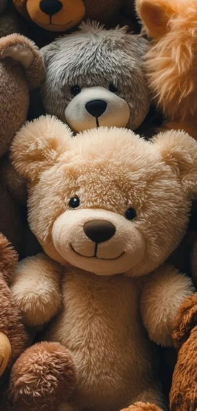 A delightful collection of fluffy teddy bears for mobile wallpaper.