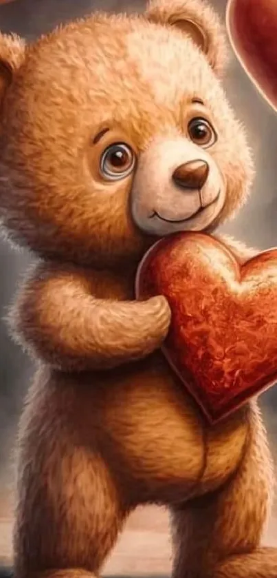 Cuddly teddy bear with heart balloon wallpaper.