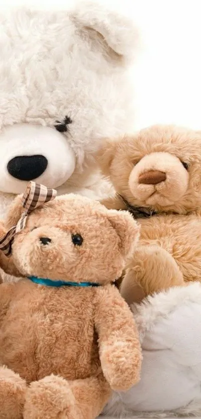 Cute teddy bears in beige tones for mobile wallpaper.