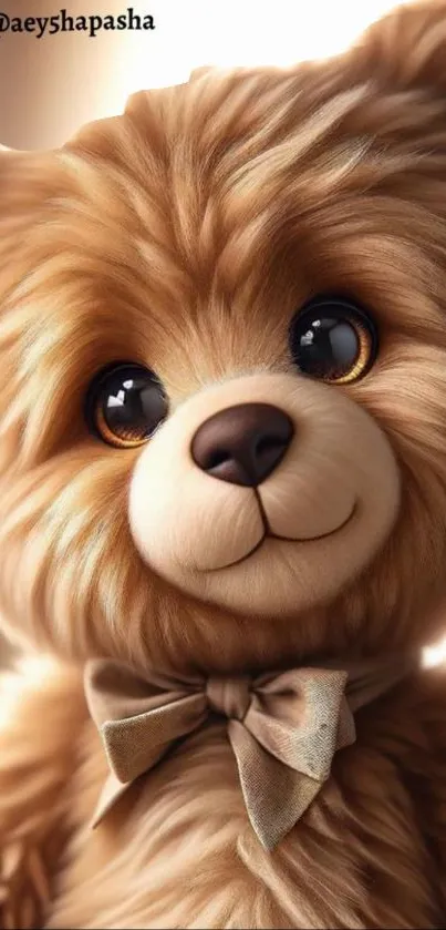 Cute teddy bear with big eyes and bow tie, perfect wallpaper.