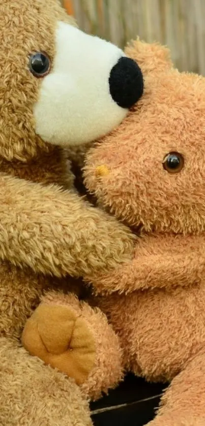 Two teddy bears hugging in a cozy embrace wallpaper.