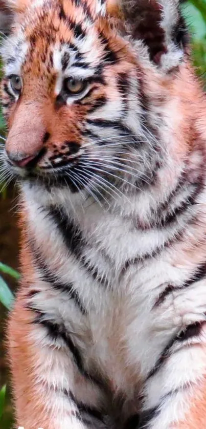 Adorable tiger cub in a natural setting, vibrant and cute.