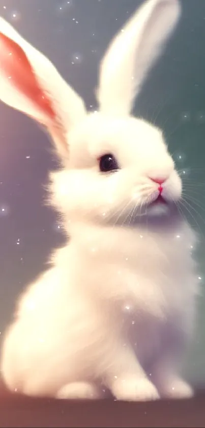 Cute white bunny mobile wallpaper with soft background.