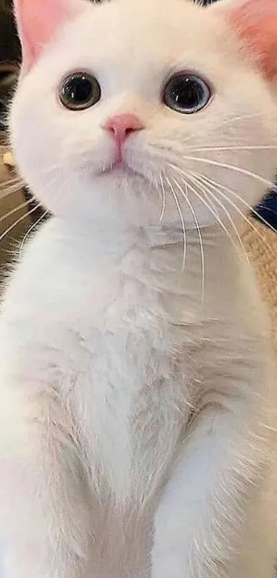 Charming white kitten with fluffy fur and bright eyes.