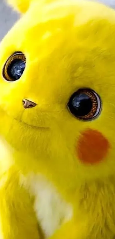 Adorable fluffy yellow character with big eyes.