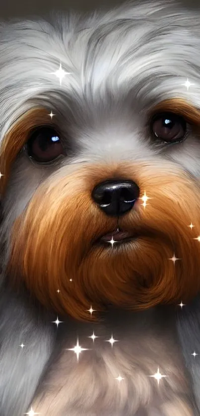 Close-up of a cute Yorkshire Terrier dog, digital art wallpaper.