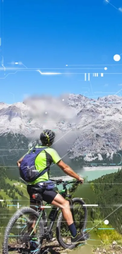 Cyclist enjoying a scenic mountain view under a clear blue sky.