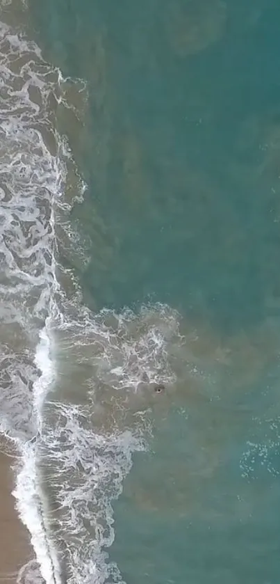 Aerial shot of a beach with turquoise ocean waves.