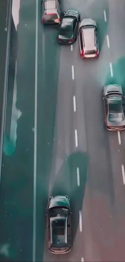Aerial view of cars on a highway