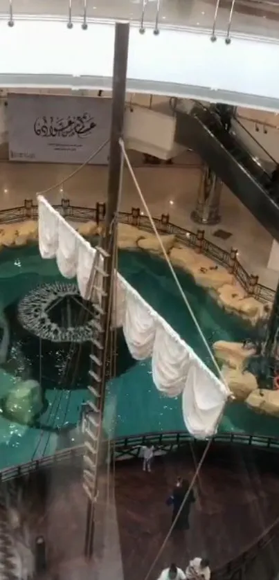 Aerial view of a nautical-themed indoor fountain with an elegant design.