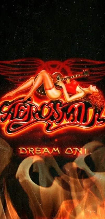 Aerosmith Dream On mobile wallpaper with red accent on black background.