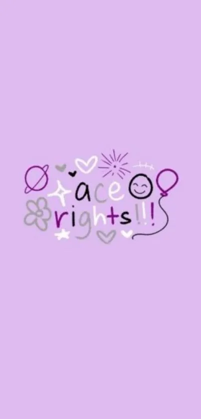 Aesthetic ace rights wallpaper with purple background and playful graphics.