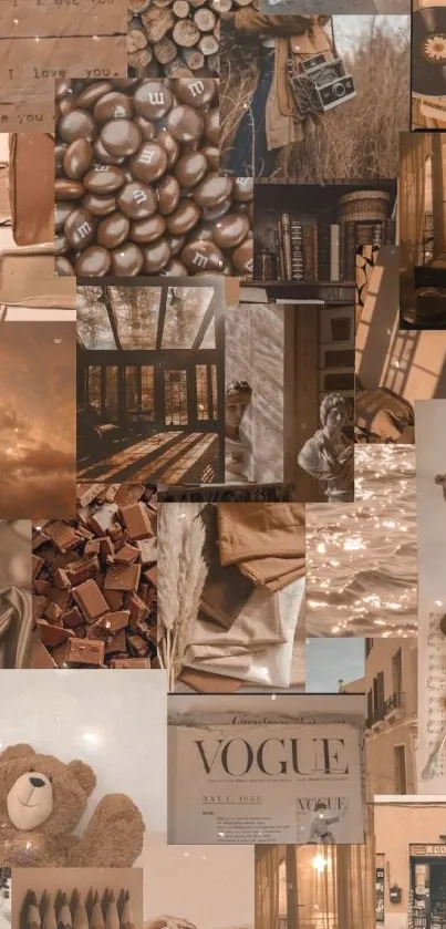A stylish brown aesthetic collage wallpaper for mobile phones.